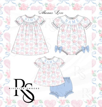 MAMA'S LOVE Custom Name Valentines Day Smocks- (TAT JAN)