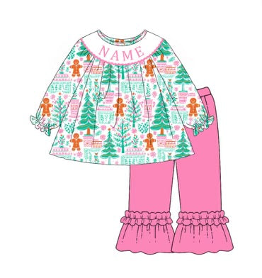 Custom Name Smocked Christmas Set Ruffle Pant