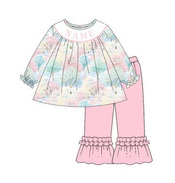 Custom Name Smocked Christmas Set Ruffle Pant