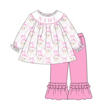 Christmas Custom Smocked Set- Ruffle Pants Santa