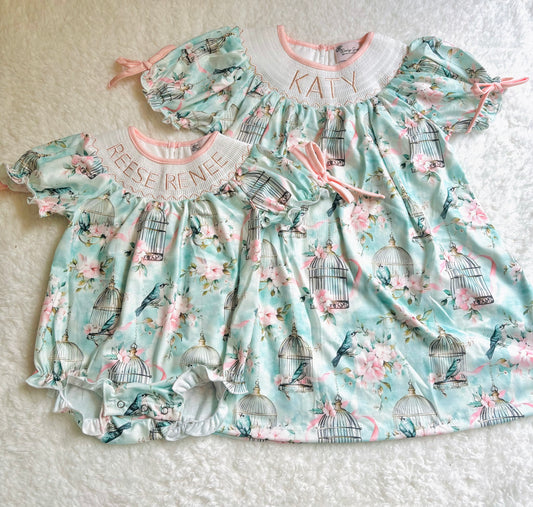 Vintage Bird Cage Custom Name Smock Preorder