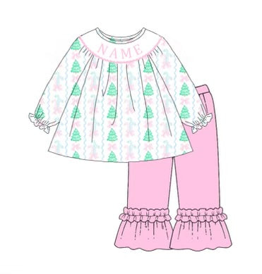 Custom Name Smocked Christmas Set Ruffle Pant