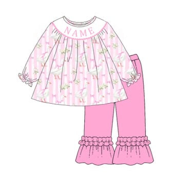 Goose Smocked Set- Ruffle Pants
