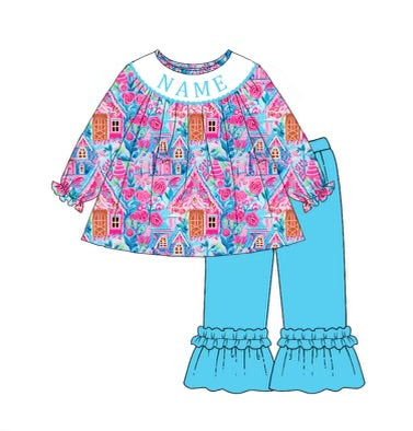 Custom Name Smocked Christmas Set Ruffle Pant