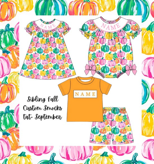 Pumpkin Sibling Custom Name Smocked