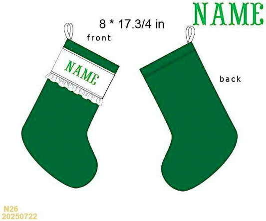 Dark Christmas Green Classic Custom Name Smocked Stocking