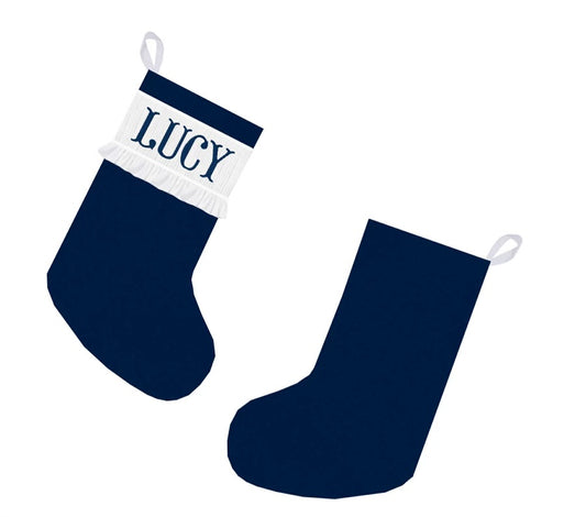 Classic Navy Blue Custom Name Smocked Stocking