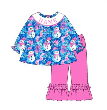 Christmas Custom Smocked Set- Ruffle Pants Snowman